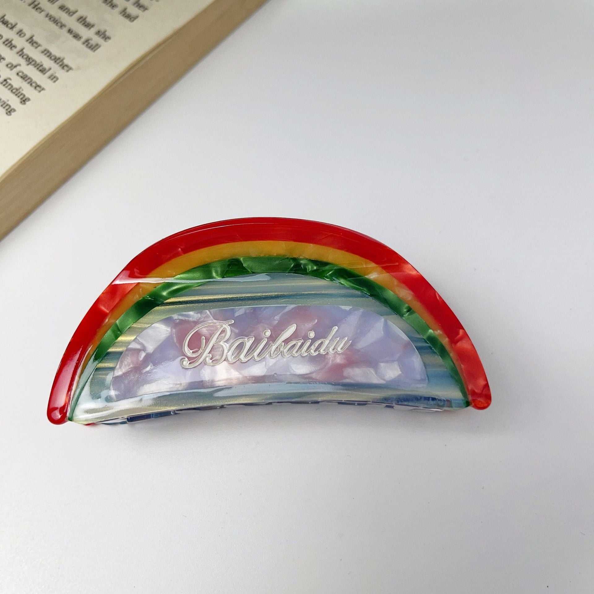 Wholesale Rainbow Acetate Clips Niche Semi-circle Splicing Hair Clips